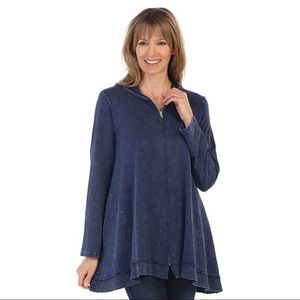Mineral Acid Washed Cotton Navy Hoodie Zip Jacket